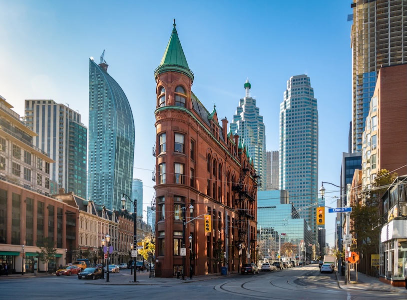 Toronto skyline near the St. Lawrence Market and Distillery District